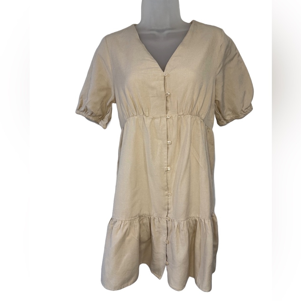 Beige Button-Down Dress
